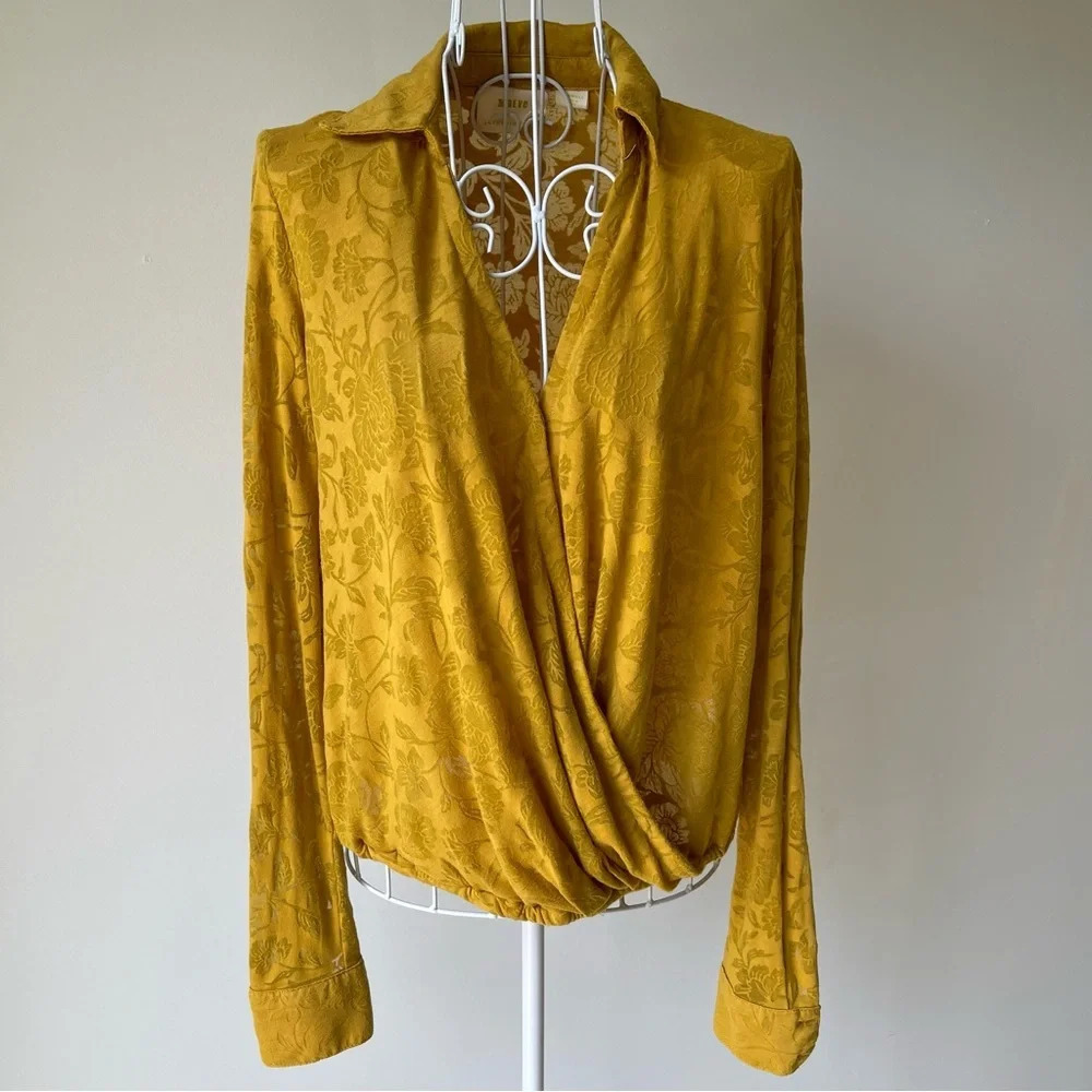 Maeve Yellow Long Sleeve Wrap Blouse